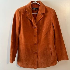 Suede Leather Women's 12 Burnt Orange Autumn Blazer Jacket Vintage Retro